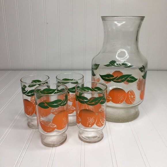 Vintage Anchor Juice Glasses & Pitcher Oranges